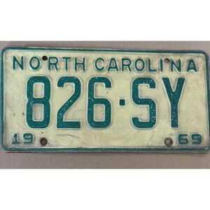 Vintage 1969 North Carolina License Plate‎ White & Green 829-SY Low Number